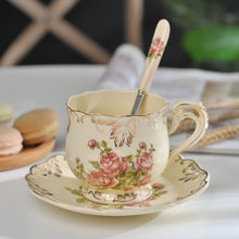 Load image into Gallery viewer, Yolife Queen Rose Ceramic Coffee Mug Porcelain Red Tea Cup and Saucer Beauty Drinkware Gift 250ml