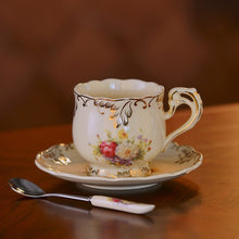 Load image into Gallery viewer, Yolife Queen Rose Ceramic Coffee Mug Porcelain Red Tea Cup and Saucer Beauty Drinkware Gift 250ml
