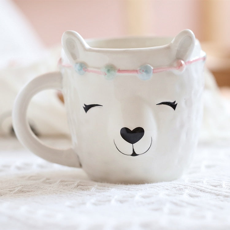Tea coffee mug ceramic Alpaca milk cup home decor crafts room decoration objects Cartoon creative cute 3D animal coffee cup gift