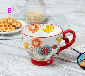 Nordic Coffee Cup Breakfast Cup Hand Painted Soup cup Creative Ceramics Mugs Cereal mugs Water Cups Relief mug CL09282206